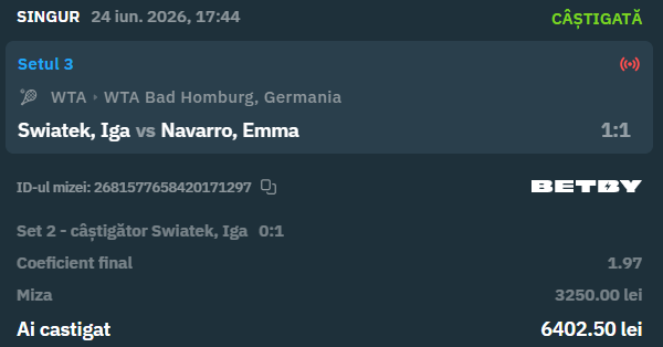 Bilet câștigat Swiatek vs Navarro